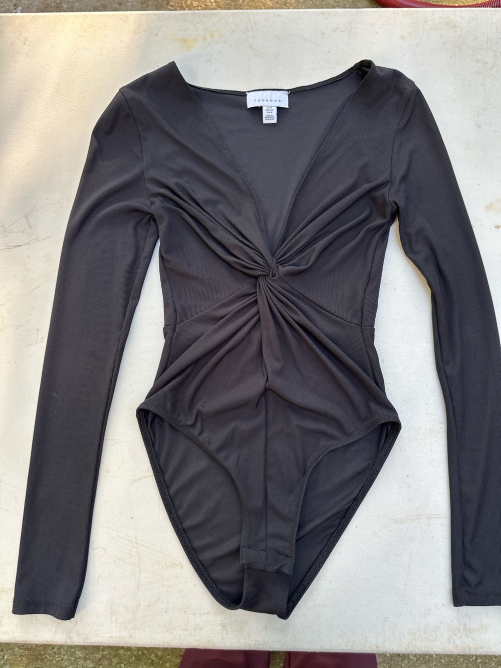 Black Twist-Front Women's Long Sleeve Bodysuit-4